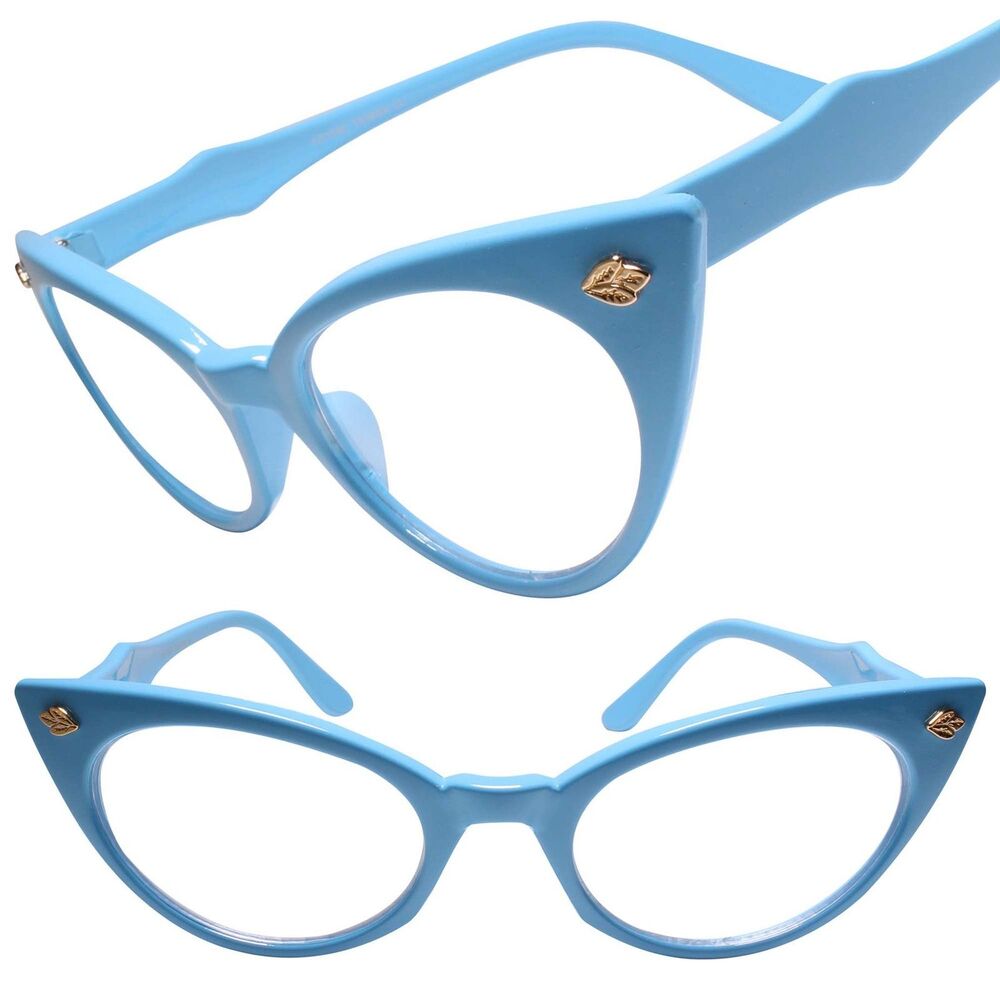 Classy Exotic 70s 80s Style Blue Frame Cat Eye Eye Glasses